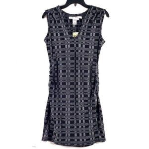 Max Studio V-Neck Sleeveless Plaid Dress Black Gray Size Small NWT Preppy